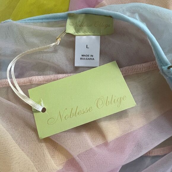 NWT Noblesse Oblige Pastel Tiered Mesh Nightgown Slip Dress Sheer Ruffle L - Picture 6 of 7